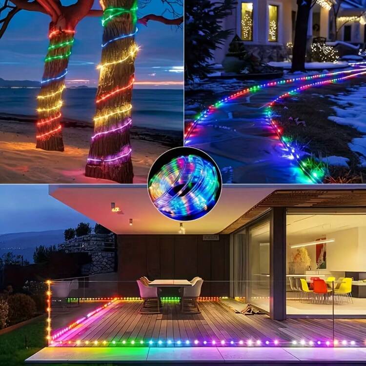 太阳能LED户外灯管，柔性仙女灯串，太阳能供电，8种模式，IPX4防水，适用于圣诞节、万圣节、婚礼、生日派对、节日氛围装饰 - 彩色光 - 查看 4