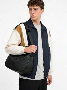 Cdie Kdbl 'Textured Waterproof Fabric Men's Crossbody Bag, Simple, Commuting, Sports, Casual Shoulder Bag, Dumpling Bag, Large Capacity Crescent Bag, Unisex Bag, Campus Student Bag' - Black - View 6