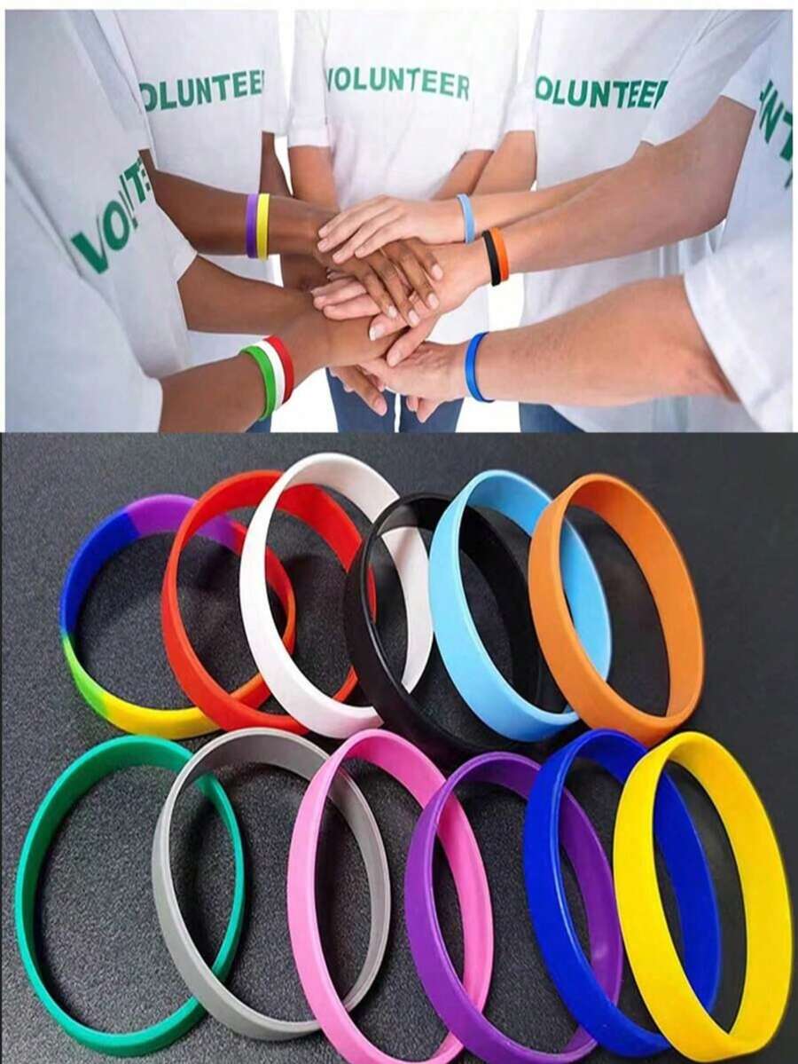 Set de 5 pulseras de silicona de unicolor, brazalete deportivo, adecuado para atletas, hombres, mujeres, estudiantes, regalo para fiesta de graduación - Multicolor - Ver 1