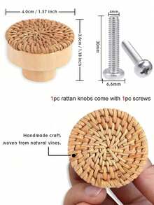 1-3 Tiradores de cajón de ratán, 1,57 pulgadas/40 mm Tiradores de tocador estilo bohemio, Herrajes de manija de gabinete de madera hechos a mano, Tiradores de cajón de ratán tejido con tornillos, Adecuado para gabinetes de cocina, Tiradores de tocador y otros muebles. - tiradores de cajones - Ver 3