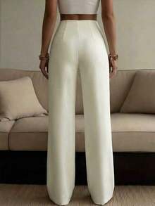 Women's Solid Color Wide Leg Business Pants, Straight Leg Casual Trousers, Versatile For Various Occasions And Commuting White Spring - 黑色 - 查看 9
