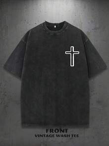 Men's Vintage Faith Graphic T-Shirt | Summer Men's Street Style Retro Print T-Shirt | Niche Fashion Men's Clothing Y2k Clothing | Unisex - 黑色 - 查看 3