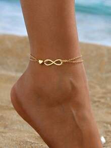 1条几何数字8和爱心组合的极简主义女士脚链，简约设计，适合日常佩戴、派对、节日和度假，是母亲节的绝佳礼物。 - 桃心8字腳鍊 - 查看 4