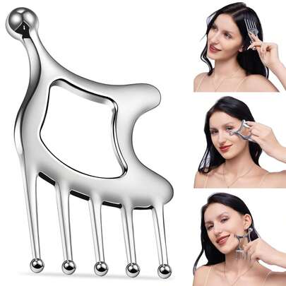 Dụng cụ Gua Sha có tay cầm, dụng cụ massage da đầu 5 trong 1 cho đầu, mặt và cơ thể, lược Gua Sha cầm tay giúp thư giãn sâu và giảm đau, dụng cụ bấm huyệt và điểm kích thích cho SPA