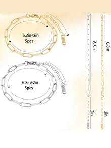 [10pcs Lobster Clasp Kit] 10pcs Stainless Steel Adjustable Charm Bracelet Kit With Lobster Clasp | Suitable For DIY Jewelry Making | Golden + Silvery - Star - View 2