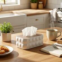 1pc Minimalist Creative Wooden Lid Plastic Tissue Box, Dining Room, Living Room, Office Desk Paper Towel Holder, Desktop Storage Box - Multicolor - View 4