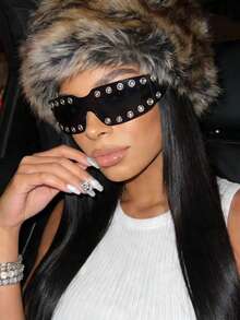 单副无框一体式时尚眼镜，个性化赛博朋克Y2K风格，适合日常佩戴、街头摄影、度假、旅行、派对、校园舞会等场合，男女皆宜的学院风眼镜，返校必备单品 - 黑灰 - 查看 1