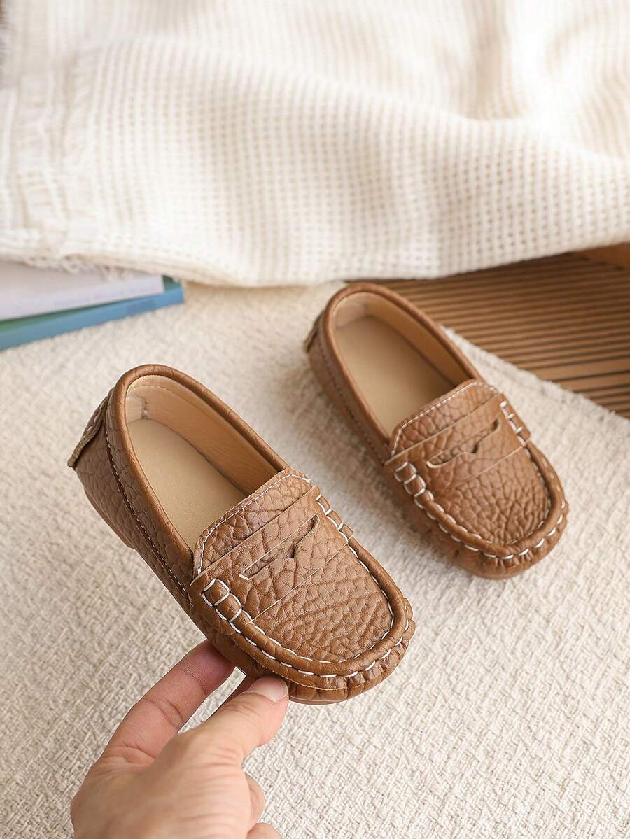 1 đôi giày bệt chất liệu PU cho trẻ em, giày thể thao đế mềm kiểu retro, giày lười liền thân cho bé trai, giày da công sở cho bé gái, phù hợp cho trẻ mới biết đi, đi học, đi chơi. - màu nâu - Xem 1