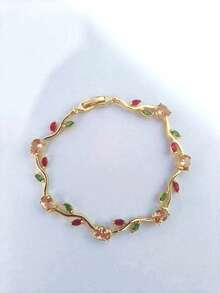 1件装时尚铜镶嵌立方氧化锆郁金香装饰手链，适合女性日常佩戴，节日礼物 - 鬱金香手鍊 - 查看 15