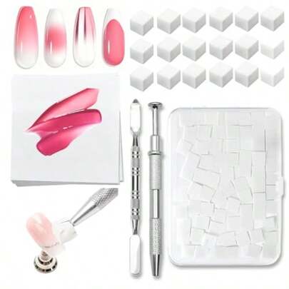 Soft Nail Sponges For Ombre 100PCS Nail Polish Sponges Kit With Grabbing Pen Gradient Nail Tools Aura Manicure Ombre Nail Brush Set With 50pcs Disposable Nail Palette Paper And Stirring Rod In Pink