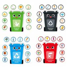 hoojojo 44 pièces Kit de tri des déchets en feutre, thème, accessoires interactifs pour la classe, apprentissage du vocabulaire anglais, aide pédagogique créative pour les poubelles, convient pour la maison, l'éducation, les jeux en classe, nouvelle arrivée pour la rentrée scolaire - Multicolore - Voir 3