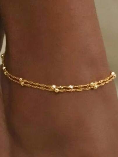 1pc Fashionable Versatile Minimalist Water Wave Chain Multi-Layer Pearl Design Anklet, Jewelry Accessory For Daily Wear (Random Pearl Quantity)