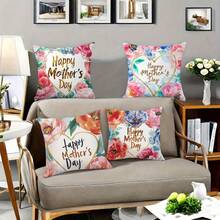 4pcs Mother's Day Pillow Cover Set, Floral And Heart Pattern Design, Mom's Birthday Gift Pillowcase, Home Living Room Sofa Decor, Polyester Fabric Zipper Closure Single-Sided Printing, Machine Washable, Pillow Insert Not Included, 45*45cm - Multicolor - View 5
