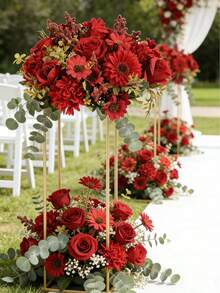 1pc Artificial Flower - Rose, Hydrangea, Daisy, Faux Flower Bouquet, Suitable For Home, Dining, Living Room, Outdoor Garden Decoration, Used For Wedding, Home Garden And Party Decoration, Artificial Flowers, Wedding Flowers, Bridal Bouquet, Wedding Supplies, Wedding Decorations, Decorative Flowers, Spring Decorations - Red - View 6