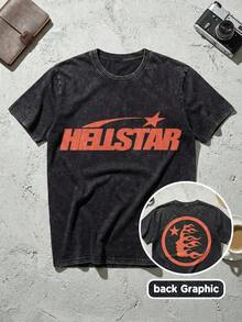 Blue Shooting Star Logo Graphic Tee Unisex Couple Matching Boyfriend Style Hell Star Double Sided Print Electric Color Y2K Aesthetic Acid Washed Cotton Graphic Tees Men Oversized T Shirt Summer Outfits Camisetas Para Hombre,Mens Clothes,Graphic Tee,Summer Clothes,Summer Tops,Easter Outfits,Spring Clothes ,Shirts - Black 2 - 查看 12