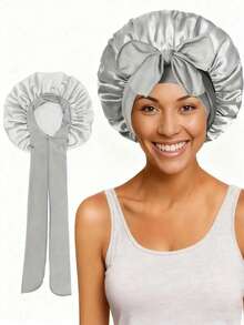 1件装女士缎面长尾睡帽 - 淺灰色 - 查看 3