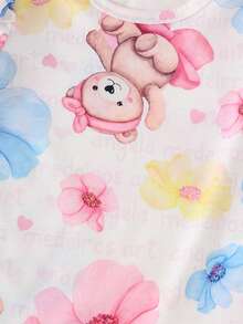 Bộ 5 món áo liền quần tay ngắn viền bèo nhún in hình gấu hoạt hình và chữ cái cho bé gái, thích hợp mặc mùa hè. - Nhiều màu - Xem 8
