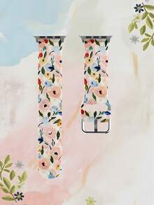 春日花卉图案单条柔软弹力透气腕带，适用于 38mm 40mm 41mm 45mm 44mm 42mm 49mm，花卉图案日常休闲硅胶表带配件，适用于 Ultra 系列 S11/S10/SE/9/8/7/6/5/4/3/2/1 智能手表，节日礼物 - 彩色 - 查看 12