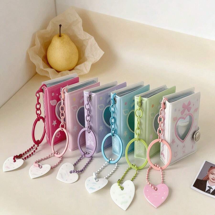 1pc Mini 2-Inch Keychain Photo Album, Heart-Shaped Photo Holder, ID Card Holder