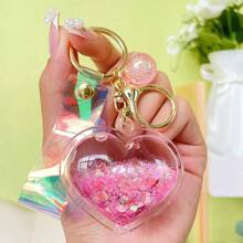 1pc Colorful Love Flowing Sand Keychain Fashionable And Bag Small Pendant Exquisite Couple Suitable Girls As Small Gifts - Màu tím - Xem 5