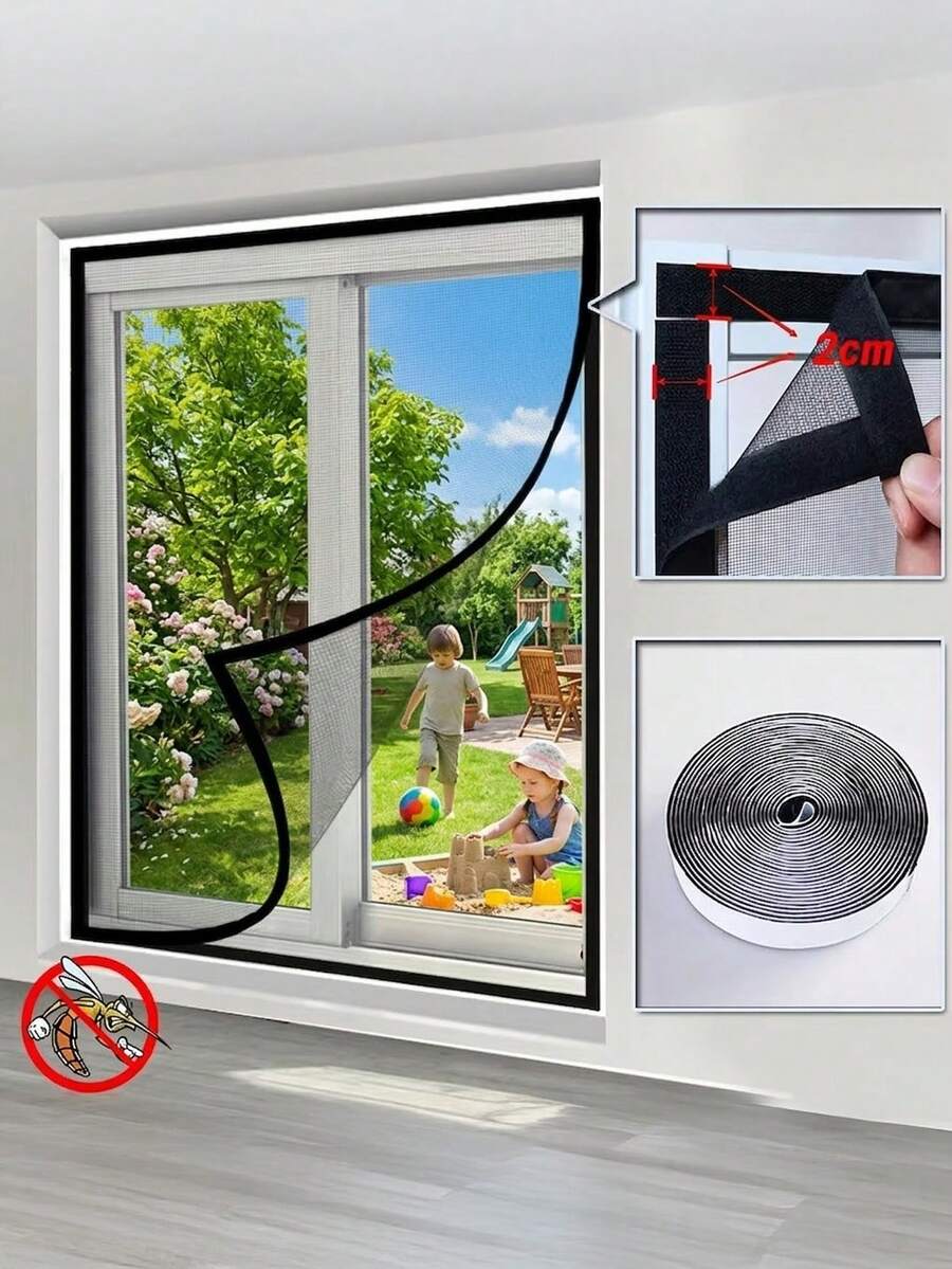 Bộ lưới chống muỗi cửa sổ đen trắng, dễ dàng lắp đặt bằng khóa dán, lưới chống muỗi thoáng khí vô hình, bộ lưới chống côn trùng và bụi bẩn, có thể tháo rời, thích hợp cho gia đình. - Lưới màu đen - Xem 1
