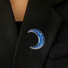 1pc New Creative Moon Brooch - A Stylish Lady's Pin Accessory With Anti-Glare Effect - 藍色 - 查看 3