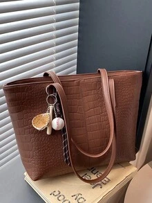 Große Kapazität Stein-Textur Handtasche, Neuankömmling hochwertige vielseitige Pendler-Schultertasche für Frauen - Braun - Übersicht 8