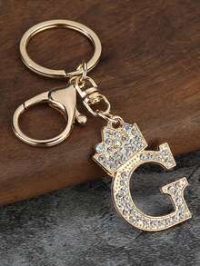 1pc Fashion Zinc Alloy Rhinestone Letter Keychain, Elegant Charm For Bag/Backpack - Perfect Gift Car Accessories Bag Charm School Cute Goth Y2k - Gold - View 9