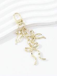 1pc Minimalist Versatile Gold Bow Pearl Pendant DIY Alloy Keychain, Personalized Elegant Bag Charm, Couples Key Chain Gift - Multicolor - View 4