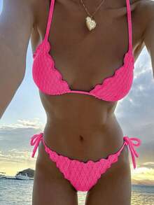 新款性感两件式比基尼，女士两件式泳衣，适合海滩和泳池穿着，可拆卸胸垫，女士夏季连衣裙，女士夏季服装，度假，半身裙，伊比沙岛套装，女士泳装，比基尼套装，女士泳衣，女士沙滩装，度假套装，沙滩裙，女士比基尼套装，泳装 - 玫粉色 - 查看 1