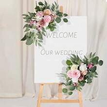 ARTIFICIAL-FLOWER-2PCS-WELCOME-FLOWER-SIGN-ARCH-FLORAL-WEDDING-DISPLAY-PHOTO-PROP - Pink - View 4