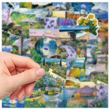 50pcs Oil Painting Sticker Set, Decorative For Furniture, Fridge, TV, Wardrobe, Phone Case, Laptop, Diary, Planner, Skateboard, Guitar - Painting - View 2