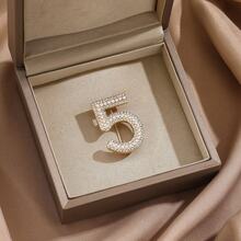 1pc New Rhinestone Number Brooch, Luxury Elegant Lucky Number Brooch, Pearl & Diamond Decor Brooch - Multicolor - View 9