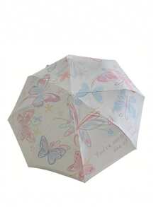 1pc Super Stylish Butterfly Print Umbrella, UV Protection Sunshade Umbrella, Foldable Outdoor Travel Parasol - A - View 8