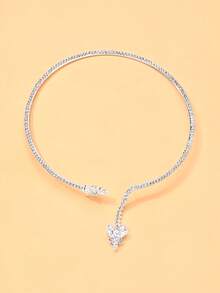 1pc Fashionable Luxury Zirconia Flower Choker Necklace, Women's Elegant High-End Rhinestone Open Collar Jewelry Accessory, Gift - Silver - View 7
