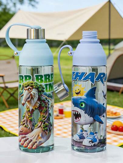 1pc 750ml/26oz Shan Hai Jing Themed Portable Sports Water Bottle, With Built-In Tea Strainer Lid, Connected Handle For Easy Carrying, New Stylish & Premium Lid Design, Leak-Proof, Durable, Suitable For Sports, Fitness, Camping, Travel, Holiday & Birthday Gift