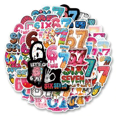 50pcs Network Number 67 Retro Graffiti Stickers DIY Decoration Christmas And New Year Stationery, Books, Water Cups, Suitcases, Guitars, And Helmetsift Scrapbook Supplies Scrapbooking