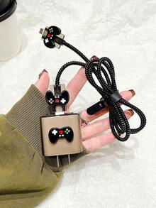5pcs/Set Black/White Game Console Accessories: Data Cable Protector, Charger Head Cover, 1.5m Winding Organizer, Cable Tie, Anti-Break Data Cable. Compatible With 20W/18W Apple Fast Charger, 1.5M Cable Compatible With IPhone 14/15, Charger Protector - Black Game Console - 5-piece Set - View 2