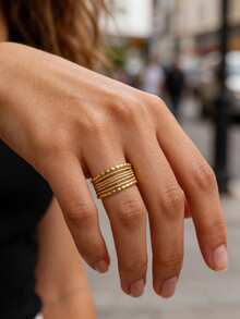 1 Pc Minimalist Line Wide Ring For Women Gold Color Stainless Steel Geometric Ring Birthday Party Jewelry Gift - Multicolor 2 - View 1