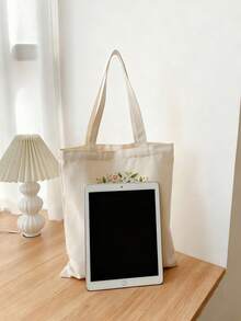 1个花卉图案复活节礼品袋，带心形设计，可定制姓名和文字，手提袋/单肩包，纯色，大容量，适合旅行、上学、工作、购物、聚会、女士礼物、婚礼、纪念品袋、女士手提包、托特包、布袋，简约、时尚、复古、可爱、街头风，生日礼物、复活节手提袋 - 米色 - 查看 5