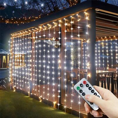 100-600颗LED USB串灯 - 带遥控器的窗帘灯串，适用于圣诞节、婚礼、家居和花园装饰、生日派对