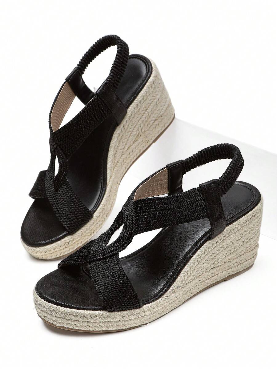 Women's Hollow-Out Fashion Wedge Heel Slip-On Sandals,Summer Outfits - Black - View 1