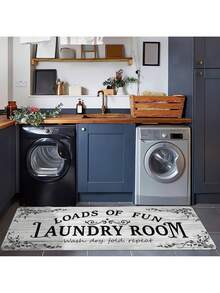 Laundry Room - Farmhouse Style, Non-, Washable, Polyester Flannel With Loads Of Laundry, Laundry Room Rules Design Kitchen, Bathroom, Hallway, And Entryway Decor, Laundry Room Decor And Accessories - White - View 6