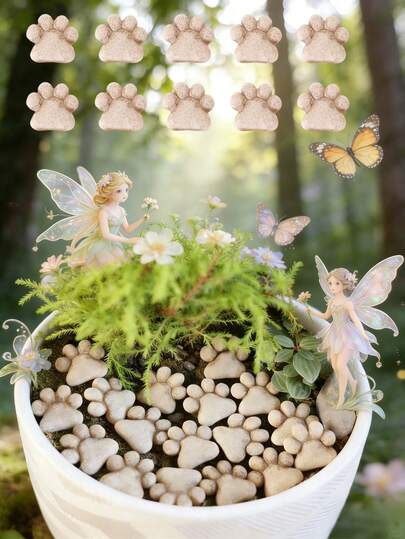 5/10pcs Cat Paw Resin Decorative Stones, Suitable For Garden, Lawn, Path, Bonsai Decor, Cat Lover's Holiday Souvenir, Outdoor Decoration, 1pc