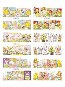 复活节兔子美甲水贴纸，12种图案，1张包含兔子、胡萝卜、鸡蛋、花朵等美甲贴纸，水印转印贴纸，美甲装饰DIY用品 - 彩色 - 查看 7