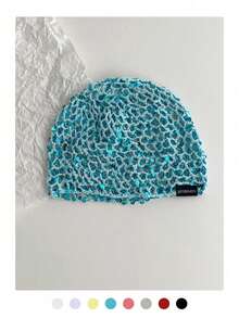 Handmade Crochet Sequin Hollow Out Beanie Hat, Fashionable Retro Versatile Lightweight Breathable Knit Cap For Women, Spring Summer - Sequin Black Label - View 12