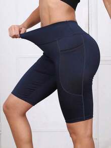 High Waist Yoga Shorts 3Pcs Set Black Gray Blue With Pockets Tummy Control Compression Stretchy Comfortable Athletic Bike Shorts For Women - 彩色 - 查看 5