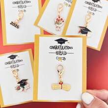 10pcs/5sets 2026 Graduation Ceremony Gifts Gold Alloy Multi-Style Graduation Cap, Flower, Certificate Keychain Set, Including Greeting Card With Inspirational Message - Lobster Clasp, Durable Zinc Alloy | Ideal For Students, Colleagues, Friends | Best Friend Meaningful Gift - Birthday, Christmas, Thanksgiving/Graduation Perfect Thoughtful Present - Multicolor-a - View 1