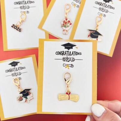 10pcs/5sets 2026 Graduation Ceremony Gifts Gold Alloy Multi-Style Graduation Cap, Flower, Certificate Keychain Set, Including Greeting Card With Inspirational Message - Lobster Clasp, Durable Zinc Alloy | Ideal For Students, Colleagues, Friends | Best Friend Meaningful Gift - Birthday, Christmas, Thanksgiving/Graduation Perfect Thoughtful Present