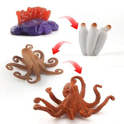 4 pièces Figurines de modèle du cycle de vie de l'Octopus des profondeurs, convient pour la décoration d'aquarium, ornements thématiques, aquarium, décoration de la maison, design classique, décorations de fête, ornements durables, modèle en plastique, vie marine factice, collections de bureau, statuettes décoratives pour la Saint-Patrick, le Ramadan, Pâques, la remise des diplômes, l'anniversaire, le mariage